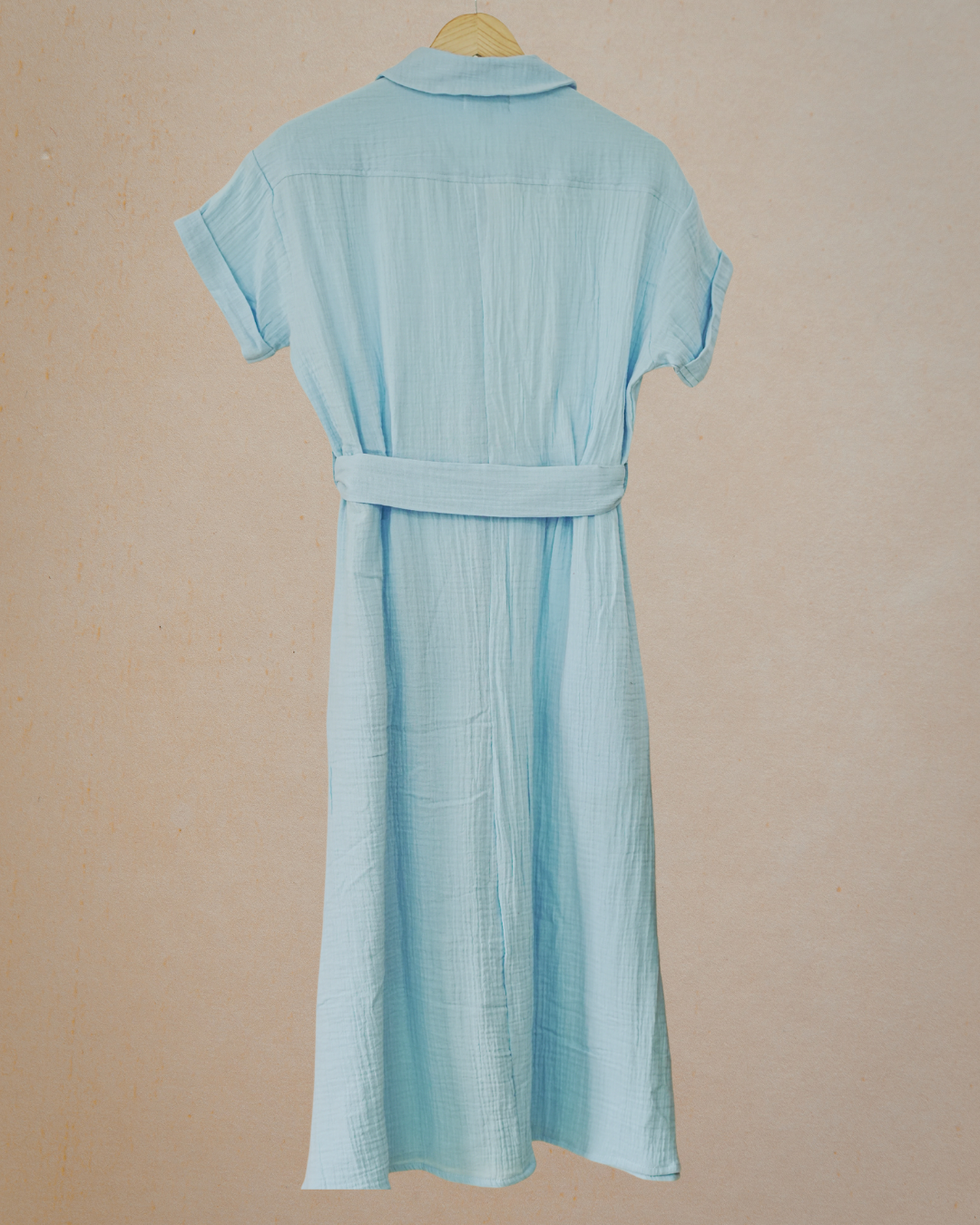 Muslin Cotton Collared Midi Dress – Powder Blue