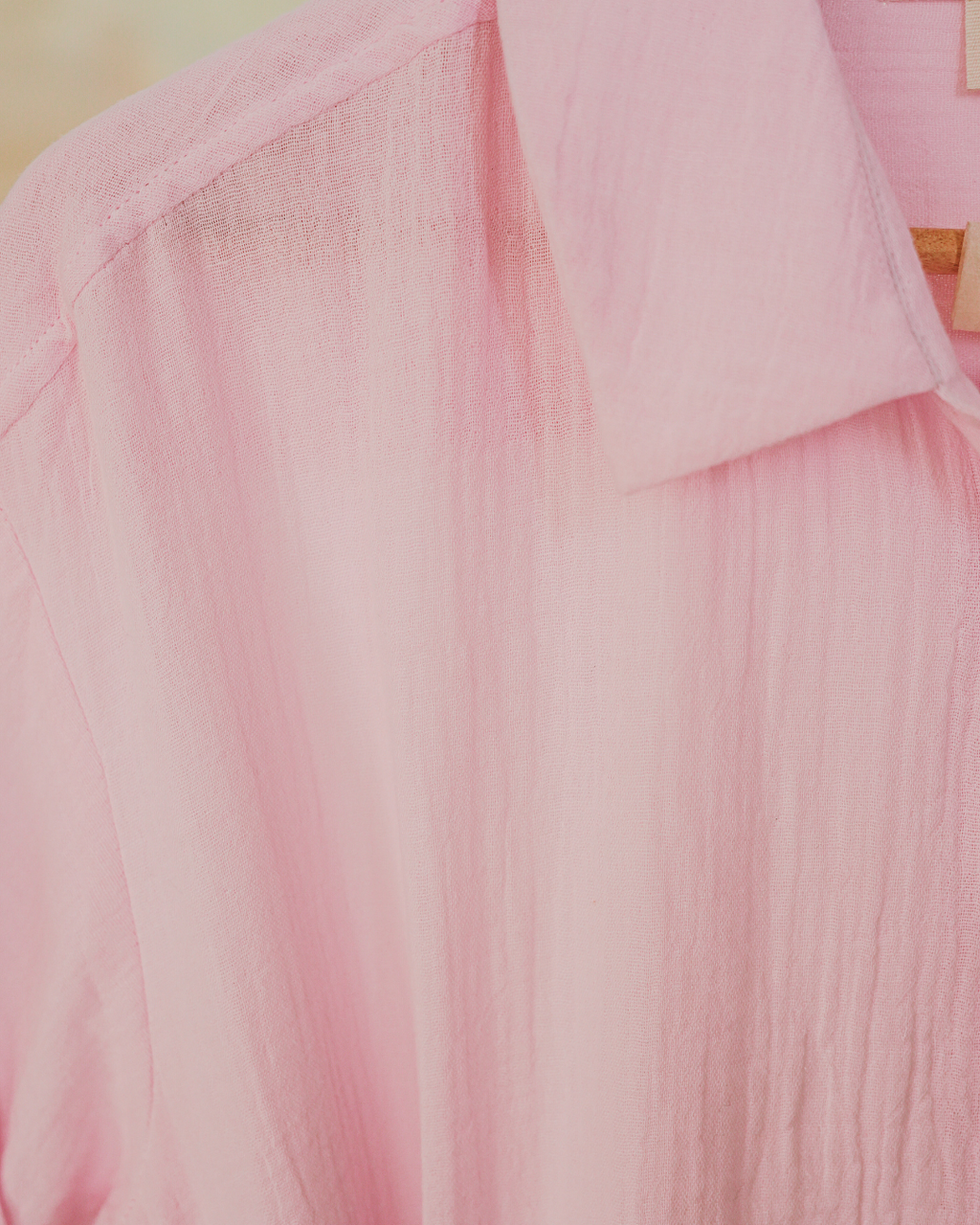 Muslin Cotton Collared Midi Dress - Pastel Pink